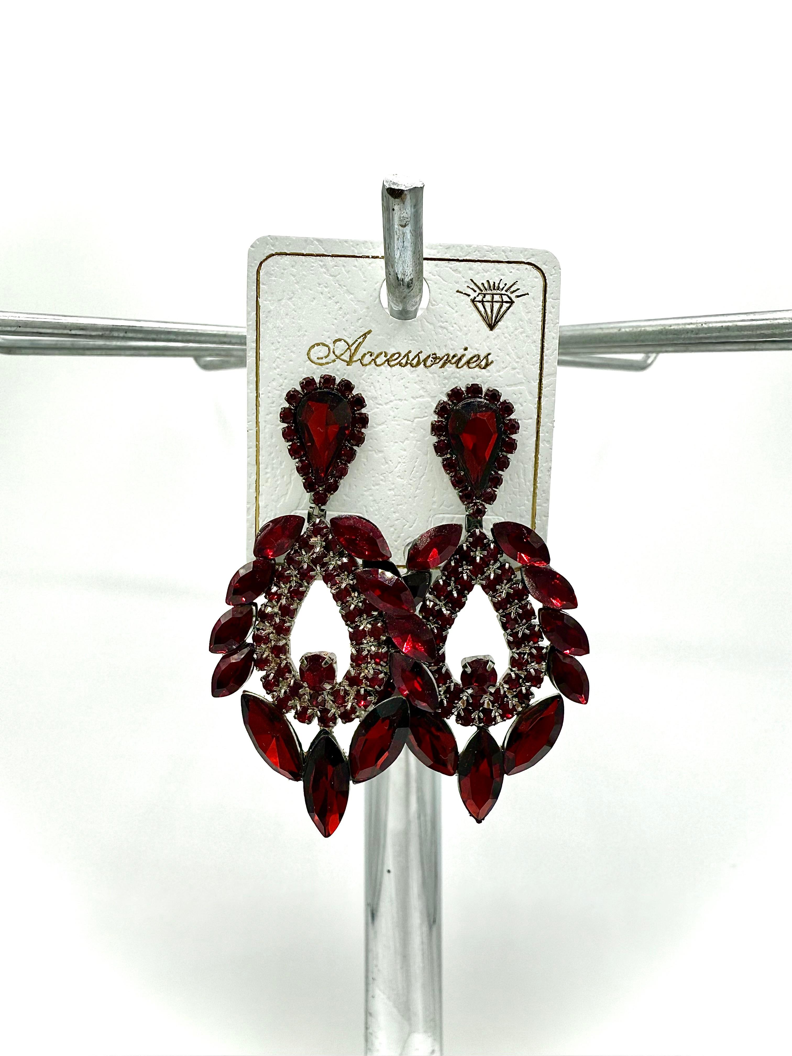 Kristal Taşlı Çiçek Formlu Sallantılı Küpe - 2